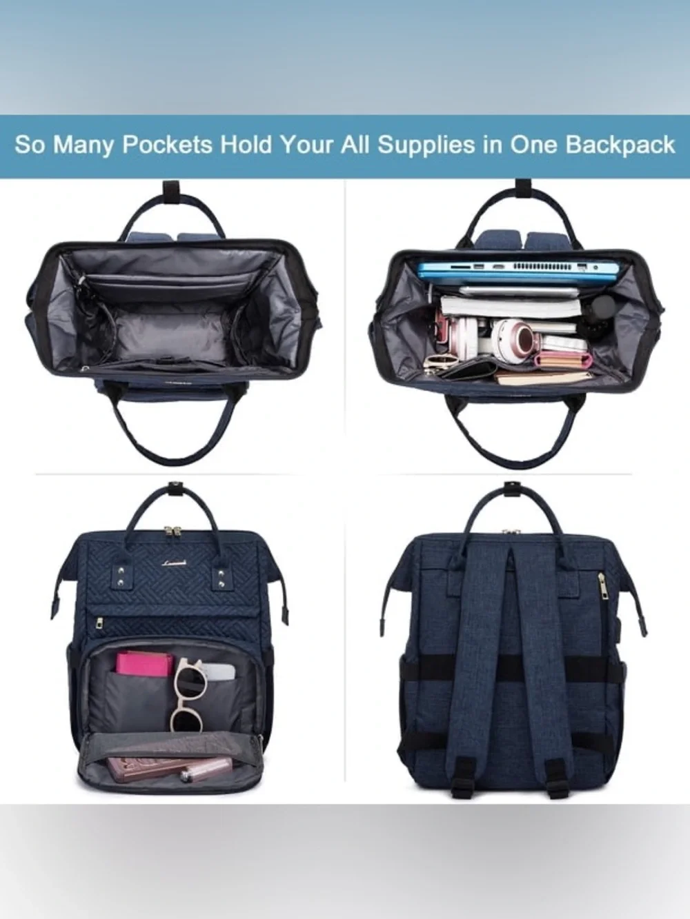 Lovevook Viola Ⅱ Laptop Backpack with Separate Laptop Compartment | Quilted Navy